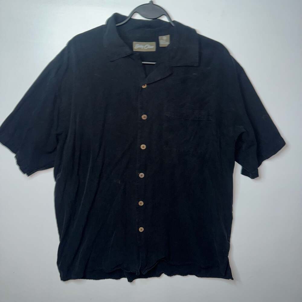 Bobby Chan Men's Black 100% Silk Short Sleeve Button-Down Camp Shirt